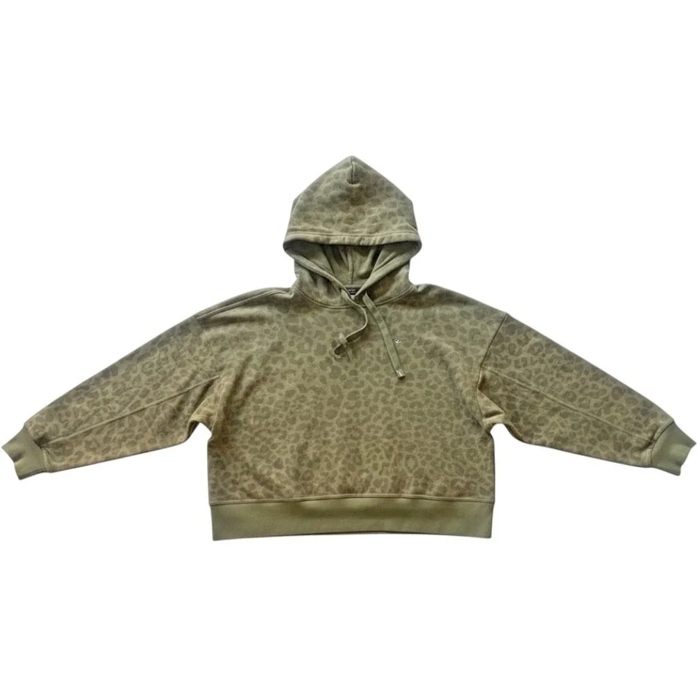 Nike Sportswear Leopard Print Pullover Hoodie Olive Green‎ Black Women's Medium